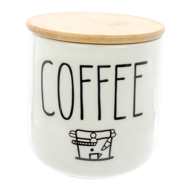 REGENT COFFEE,SUGAR,TEA CERAMIC JARS WITH BAMBOO LIDS AND TRAY, 500ML
