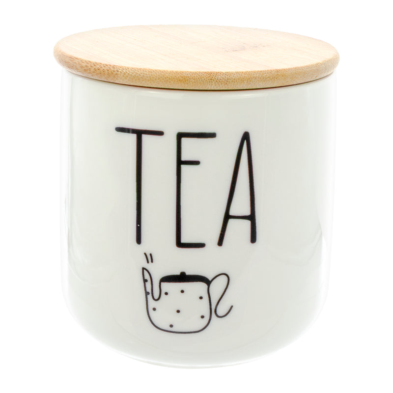 REGENT COFFEE,SUGAR,TEA CERAMIC JARS WITH BAMBOO LIDS AND TRAY, 500ML