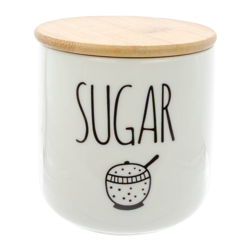REGENT COFFEE,SUGAR,TEA CERAMIC JARS WITH BAMBOO LIDS AND TRAY, 500ML
