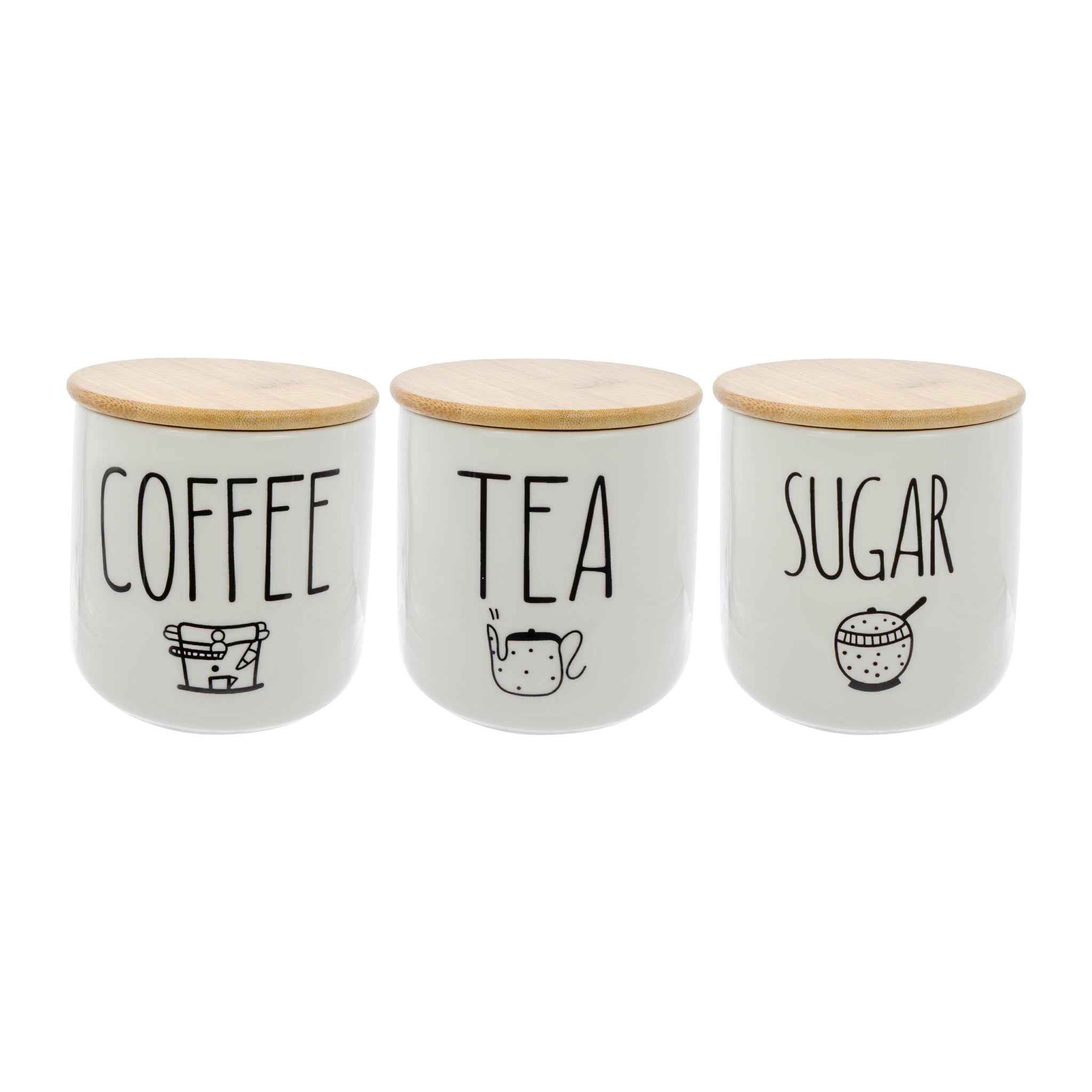 REGENT CERAMIC COFFEE, SUGAR & TEA JARS WITH BAMBOO LIDS ON A TRAY 7 PCS SET, 600ML