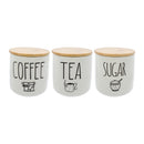 REGENT COFFEE,SUGAR,TEA CERAMIC JARS WITH BAMBOO LIDS AND TRAY, 500ML