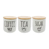 REGENT COFFEE,SUGAR,TEA CERAMIC JARS WITH BAMBOO LIDS AND TRAY, 500ML