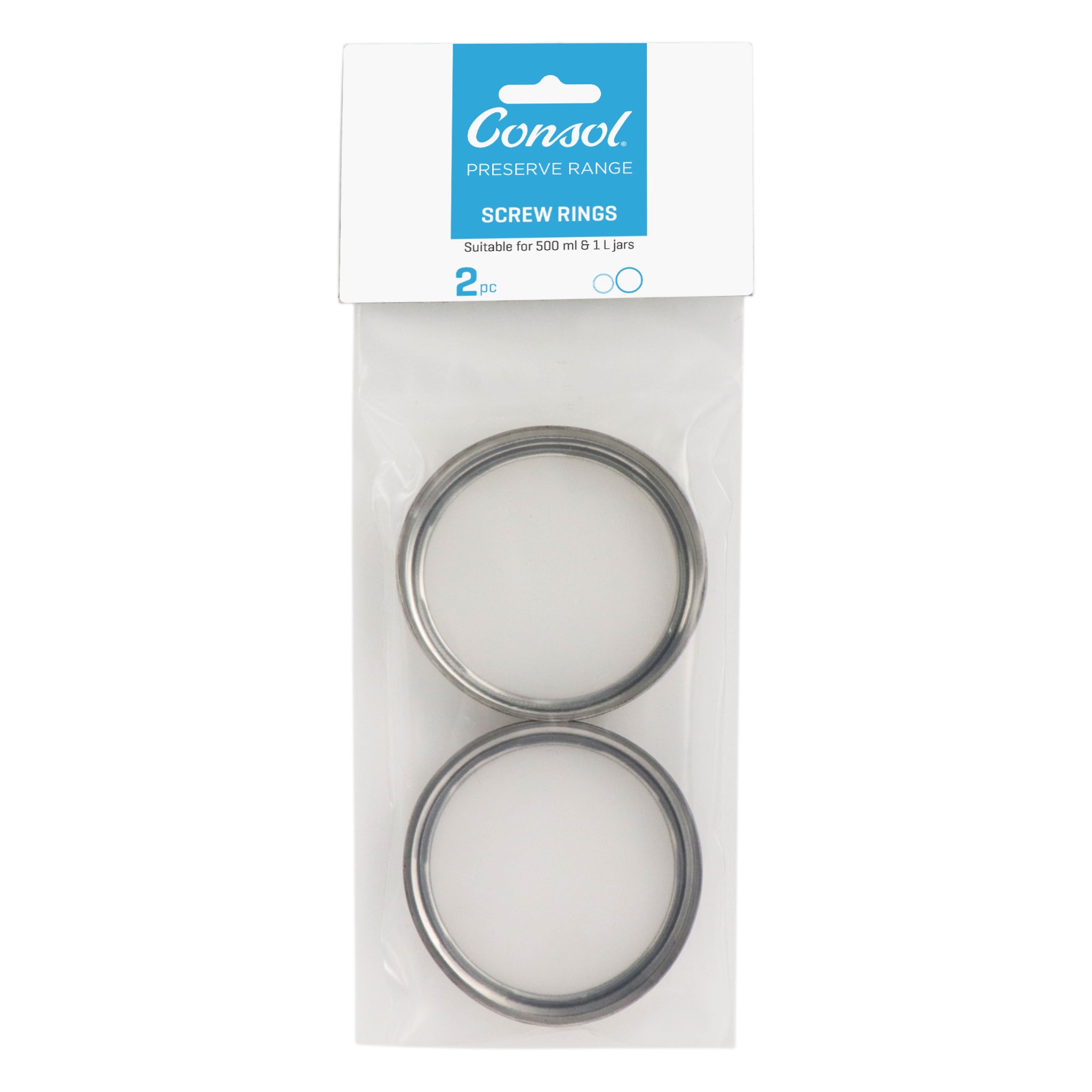 CONSOL JAR SCREW RINGS FOR 500ML & 1LT JARS, 2PK