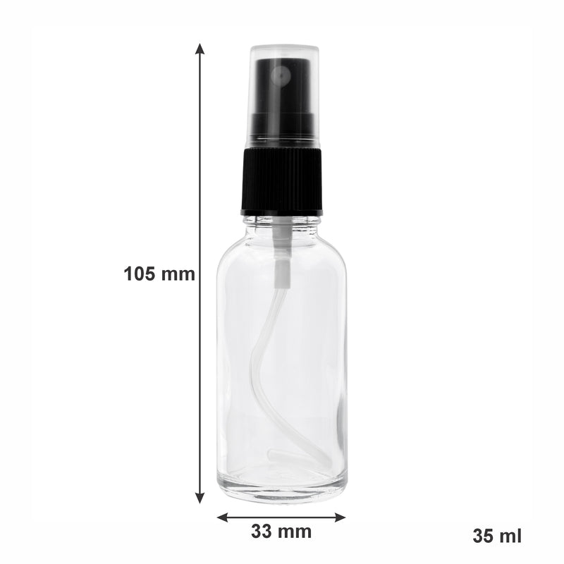 REGENT GLASS MIST SPRAY BOTTLES WITH BLACK LIDS 4 PACK, 35ML