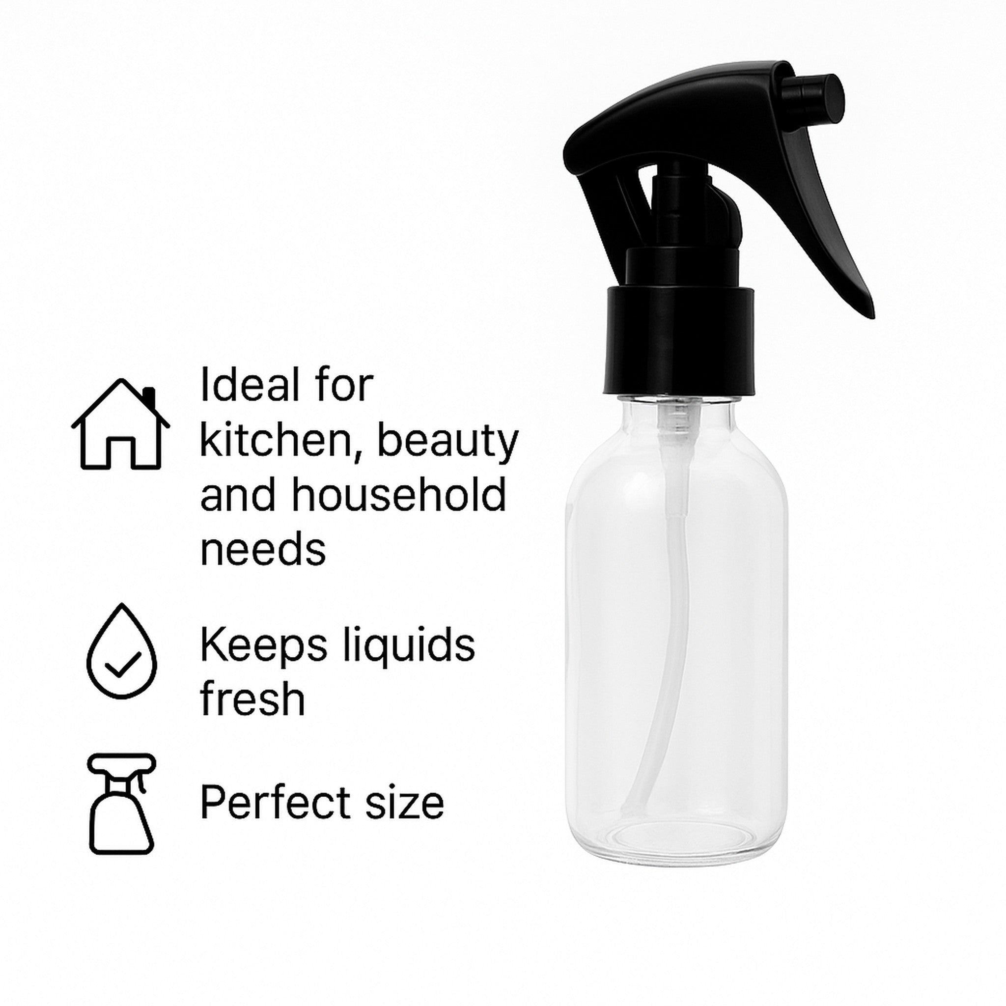 REGENT GLASS SPRAY BOTTLES WITH BLACK LIDS 4PK, 60ML