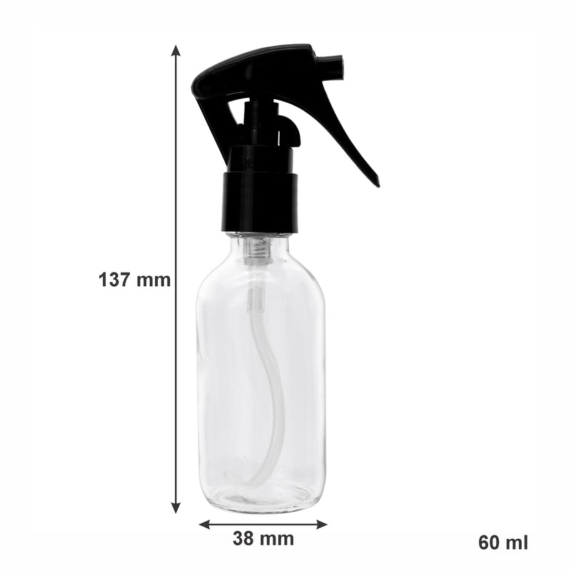 REGENT GLASS SPRAY BOTTLES WITH BLACK LIDS 4 PACK, 60ML
