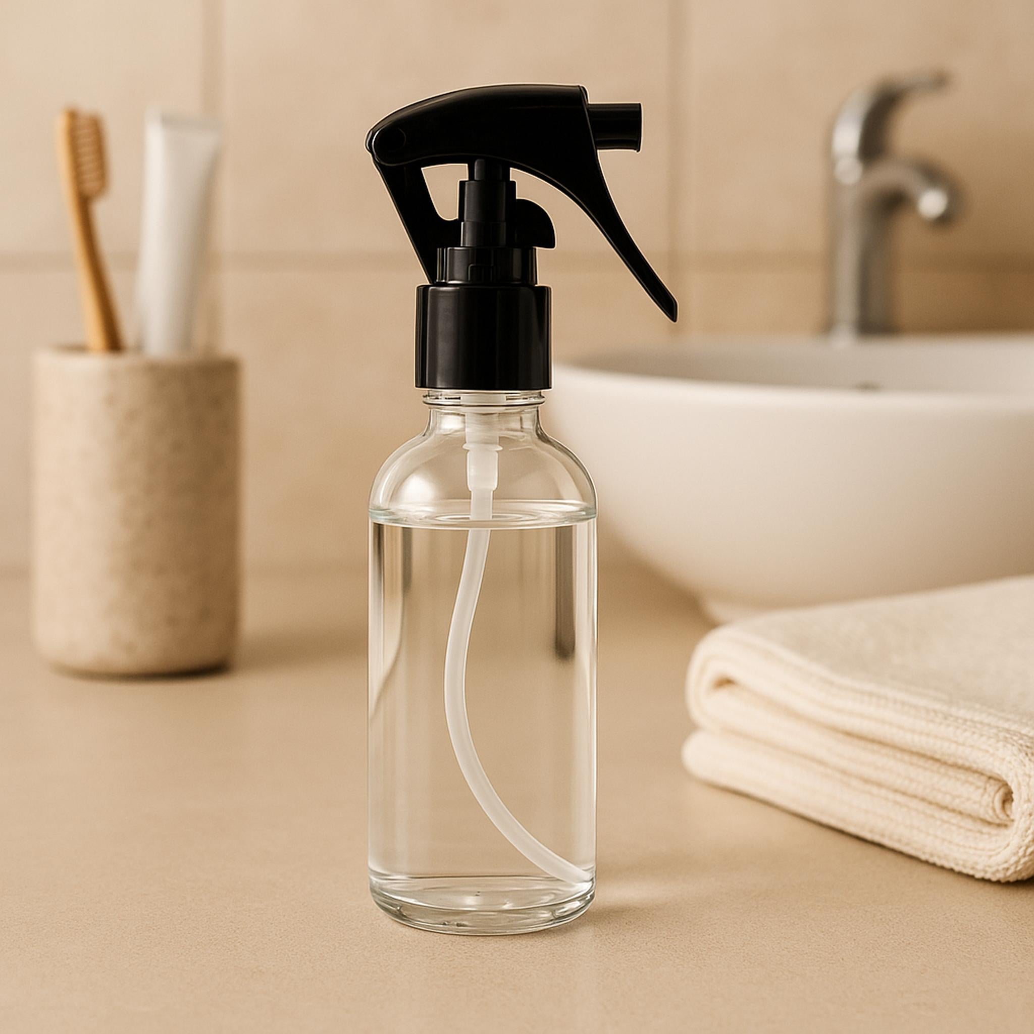 REGENT GLASS SPRAY BOTTLES WITH BLACK LIDS 4PK, 60ML