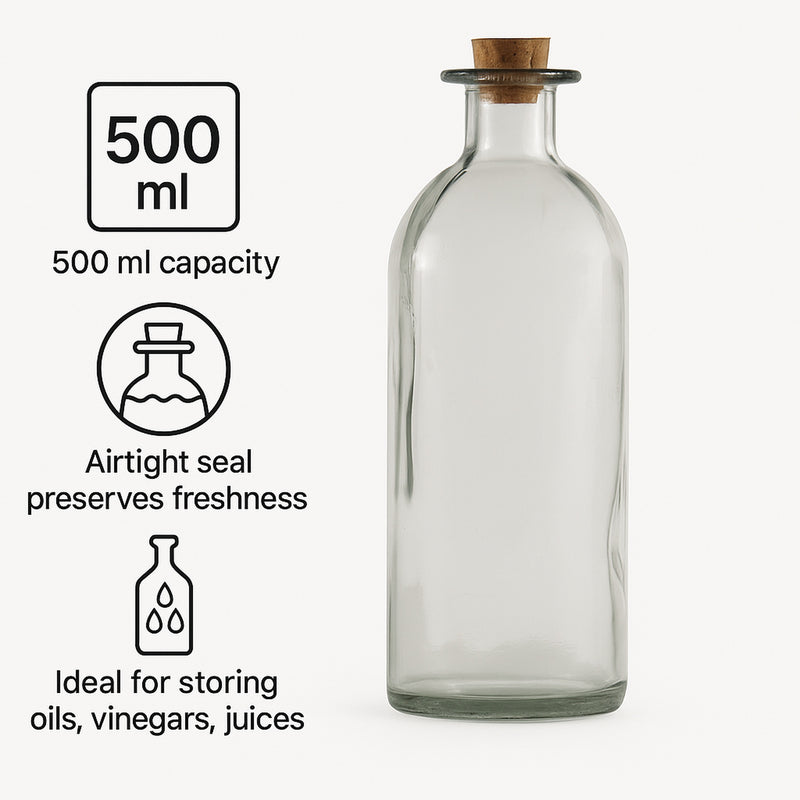 REGENT GLASS BOTTLE WITH CORK LID, 500ML