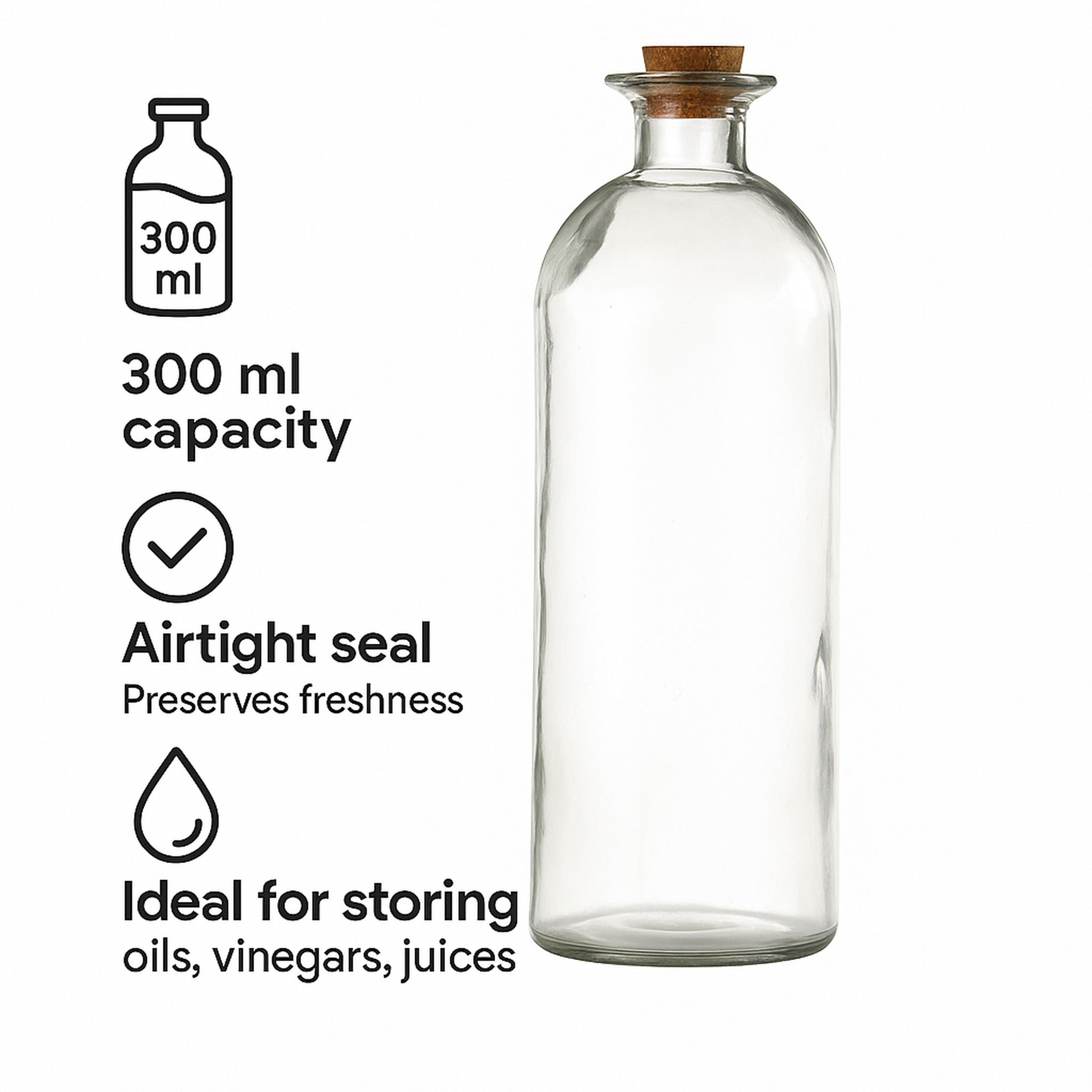 REGENT GLASS BOTTLE WITH CORK LID, 300ML