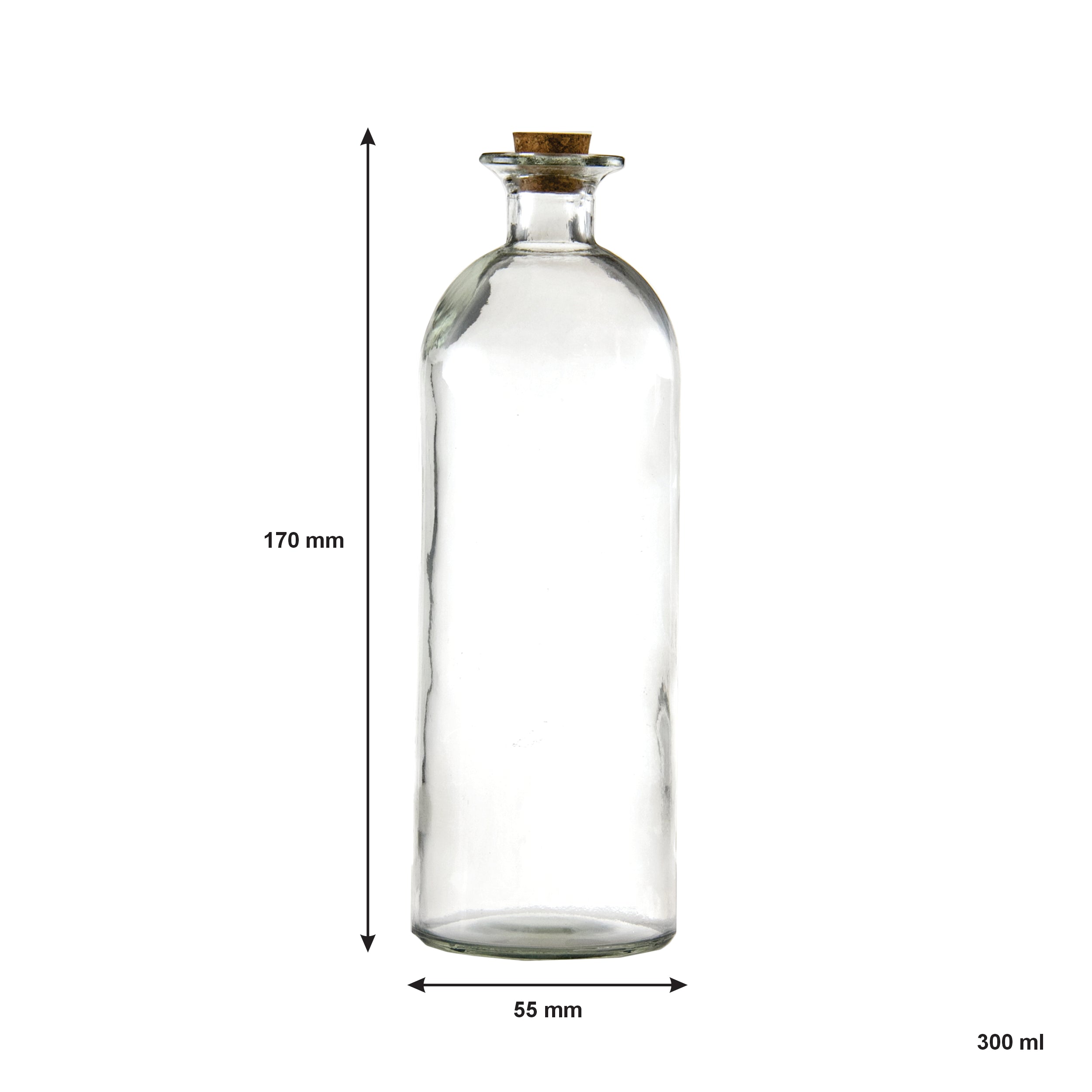 REGENT GLASS BOTTLE WITH CORK LID, 300ML