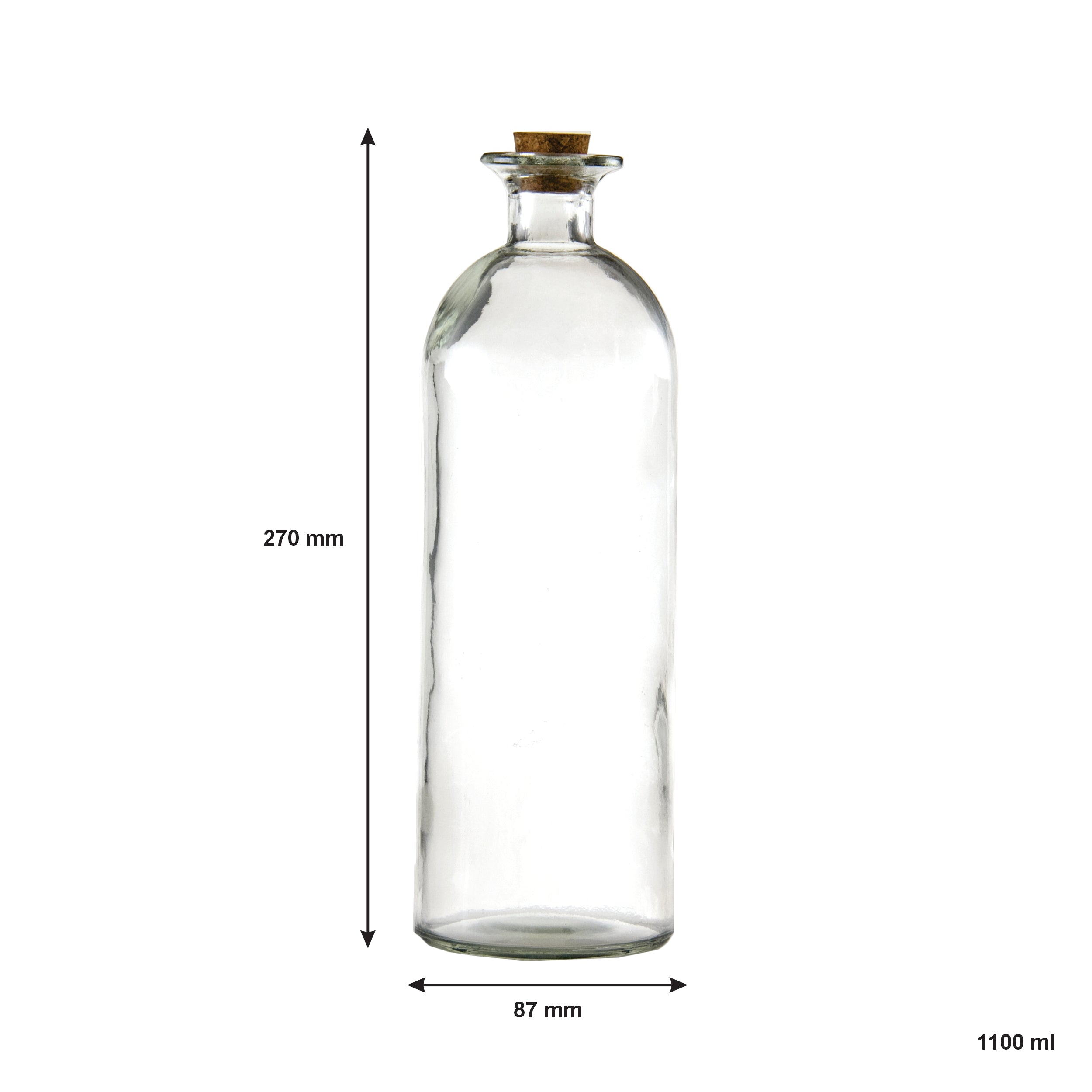 REGENT GLASS BOTTLE WITH CORK LID, 1.1L