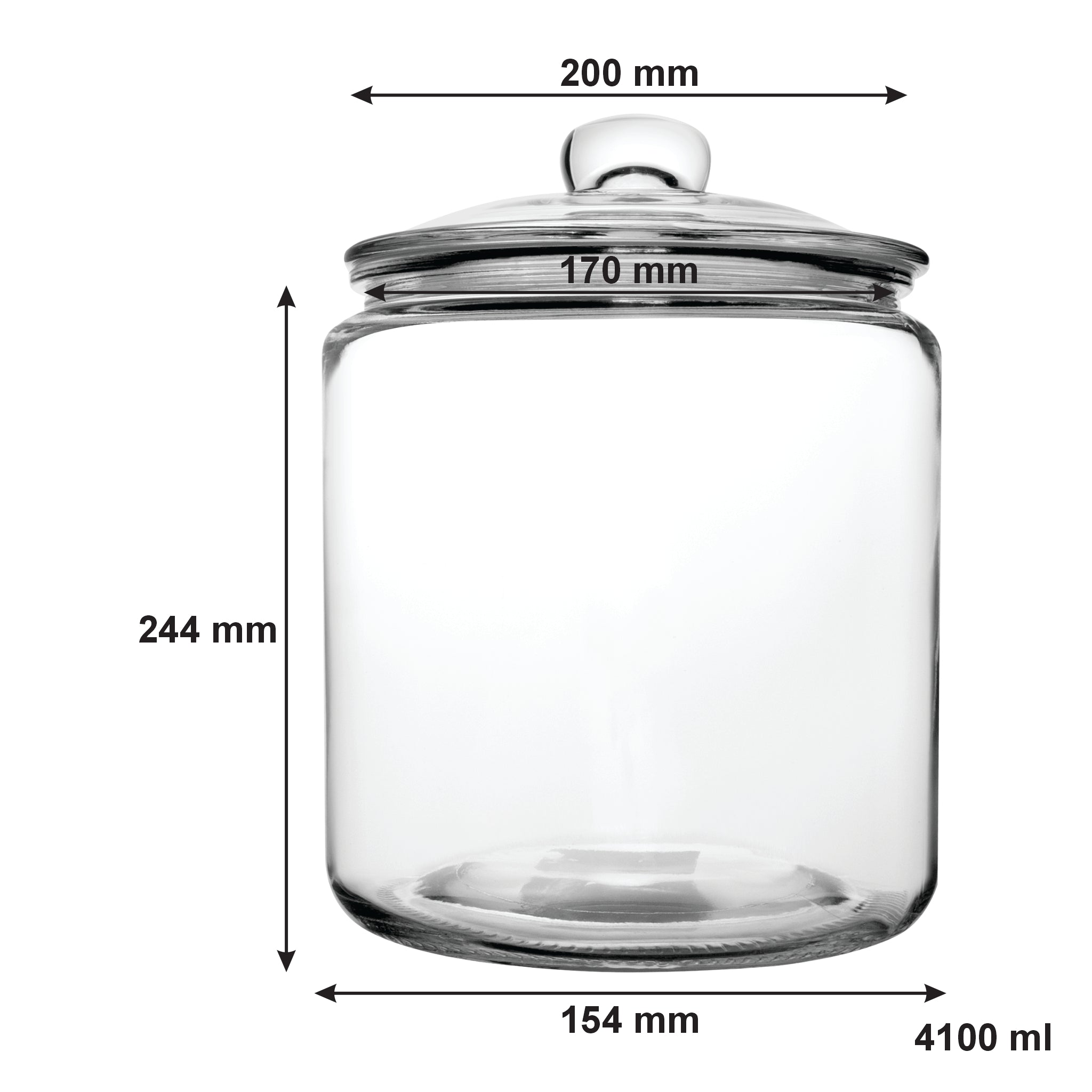 REGENT ROUND GLASS JAR WITH GLASS LID, 4.1L