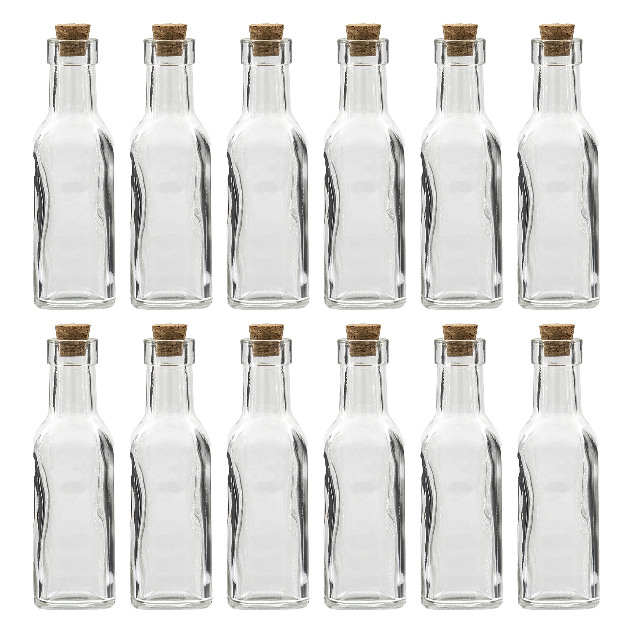 REGENT GLASS SQUARE BOTTLES WITH CORK LIDS 12PK, 170ML
