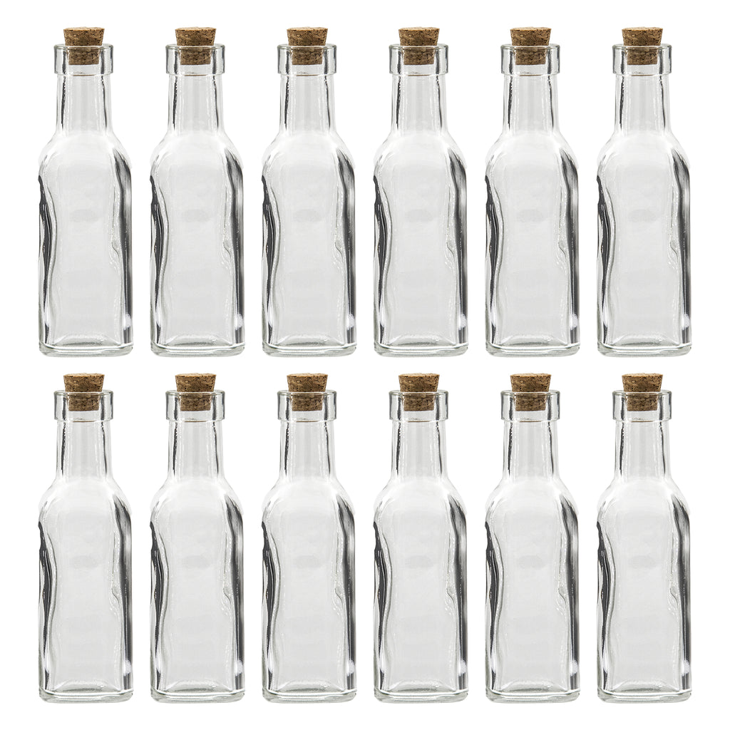 REGENT GLASS BOTTLE SQUARE WITH CORK LID 12 PACK, 170ML