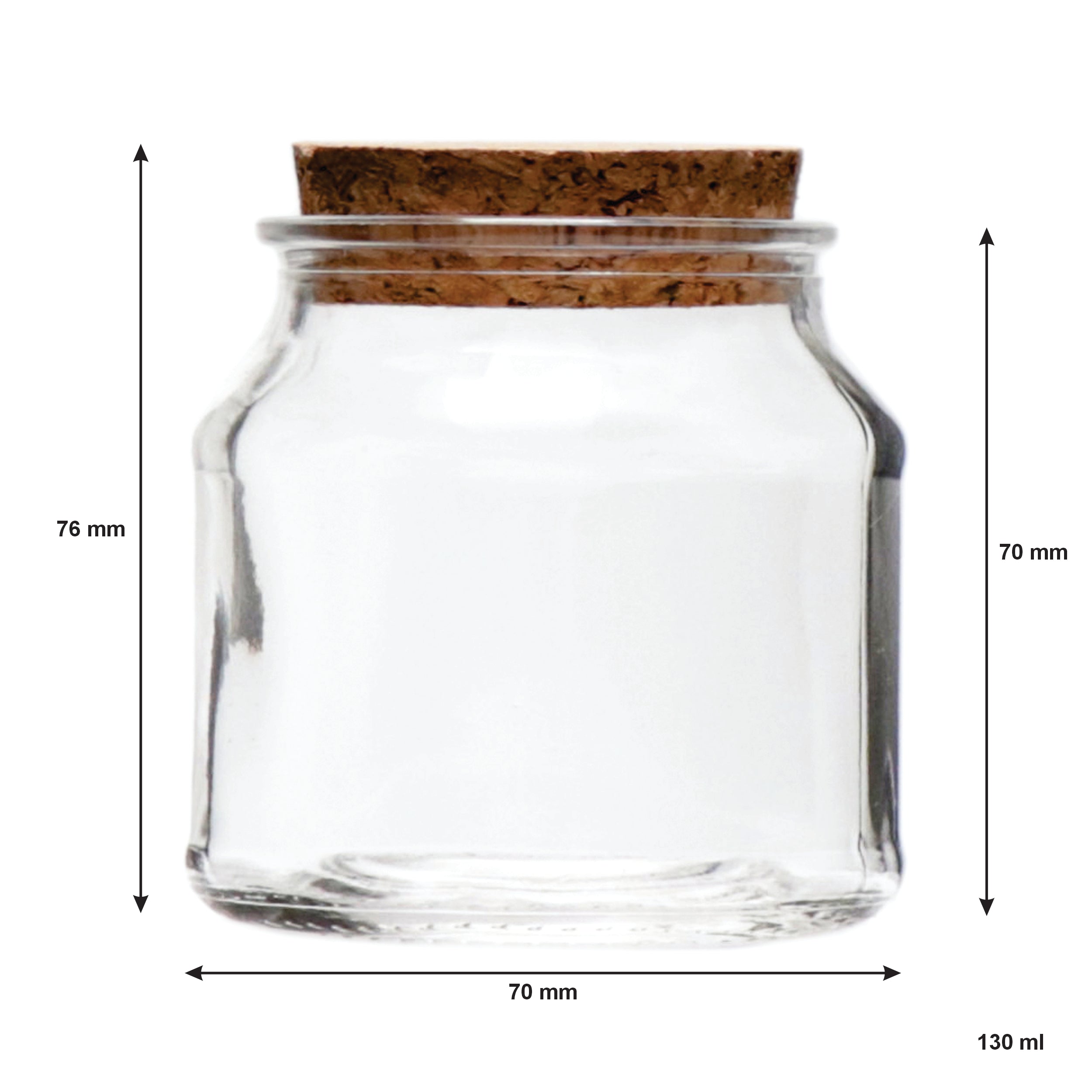 REGENT GLASS ROUND JARS WITH CORK LID 6PK, 130ML