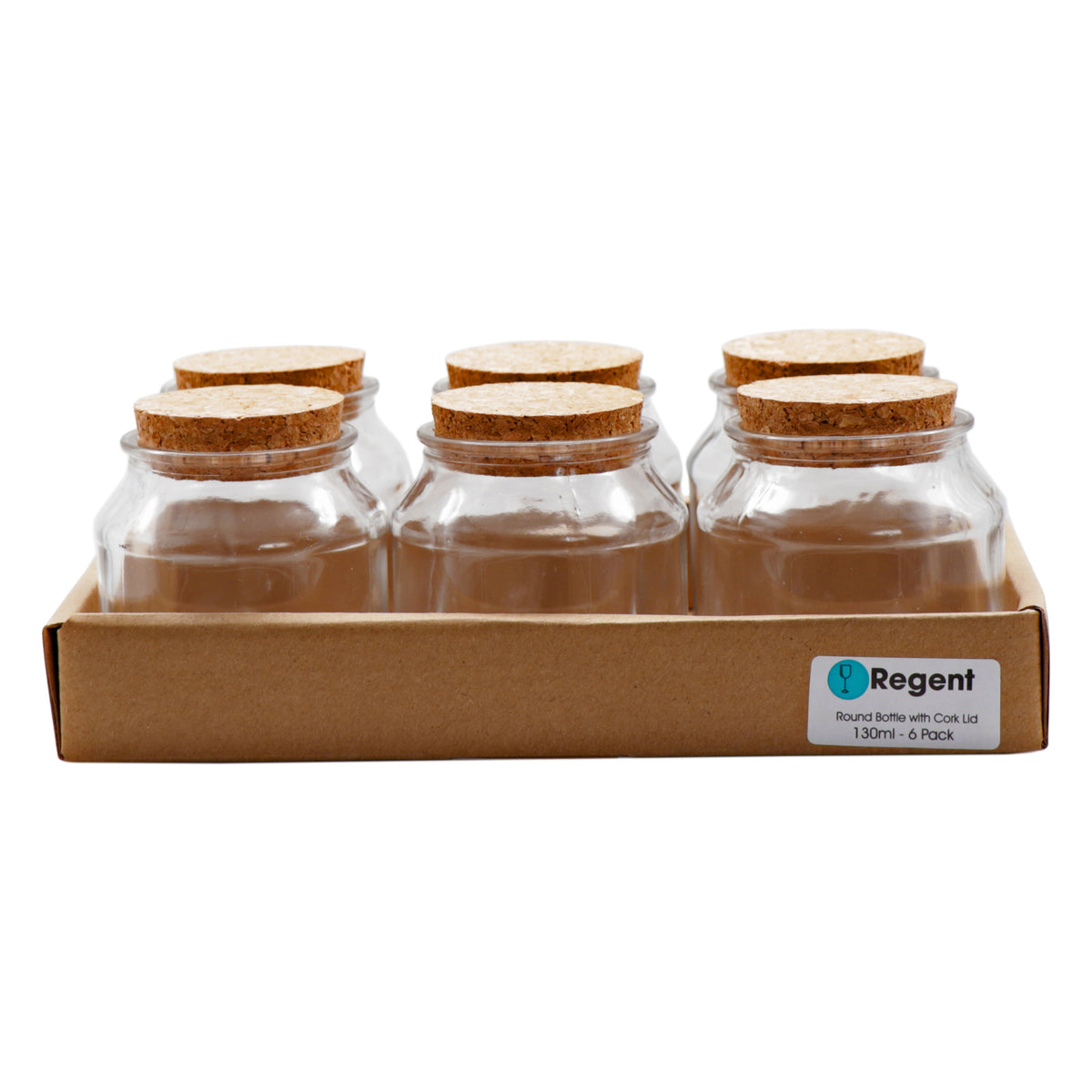 REGENT GLASS ROUND JARS WITH CORK LID 6PK, 130ML