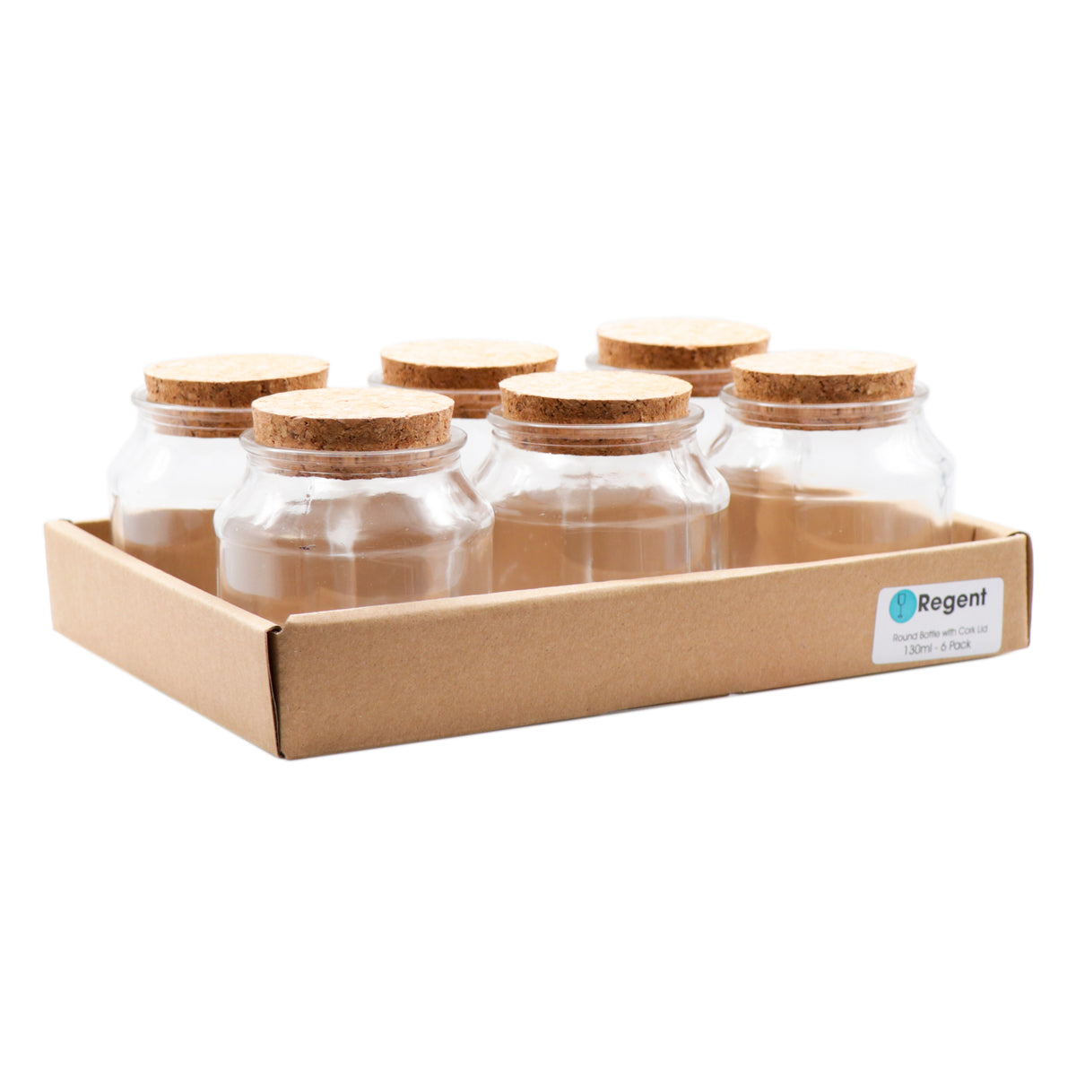 REGENT GLASS ROUND JARS WITH CORK LID 6PK, 130ML