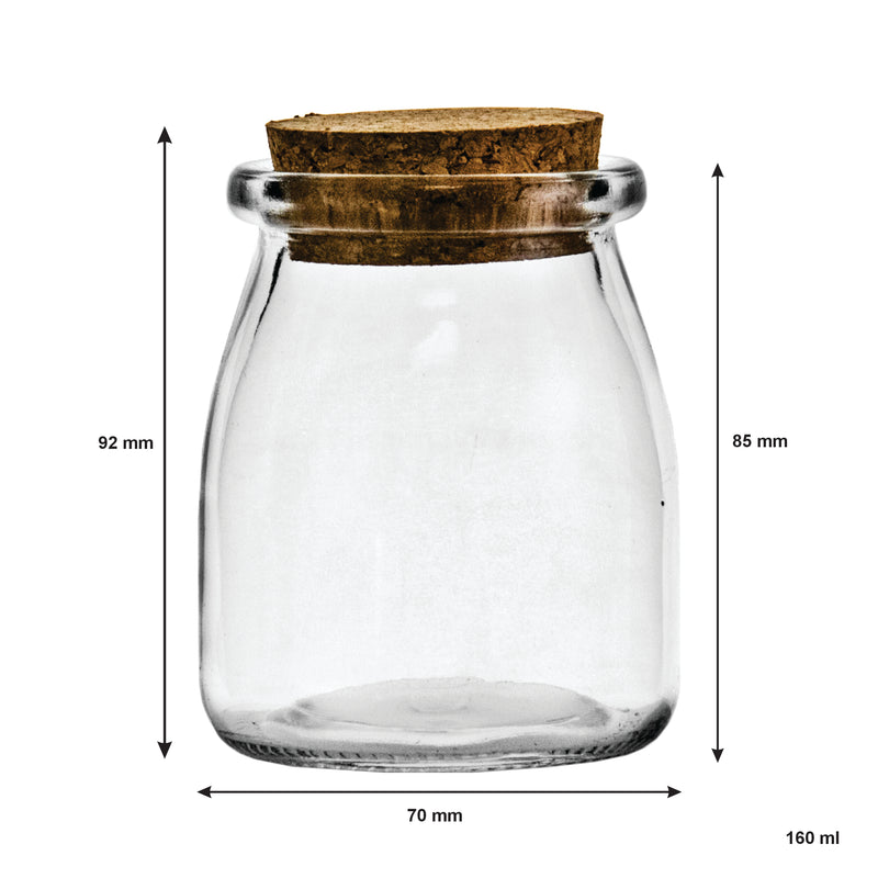 REGENT GLASS JARS ROUND WITH CORK LID 6 PACK, 160ML (70MM DIAX92MM)