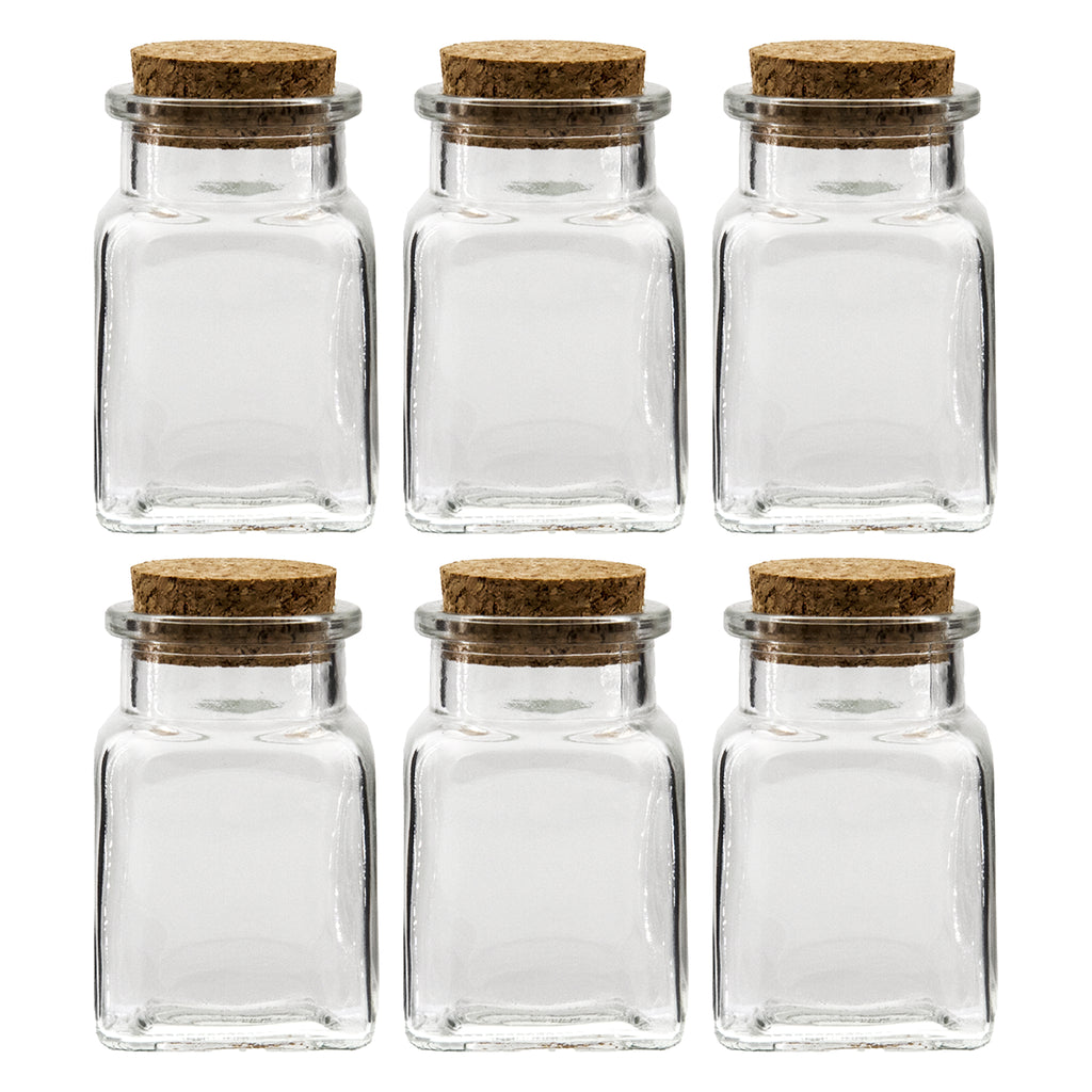 REGENT GLASS JARS SQUARE WITH CORK LID 6 PACK, 160ML