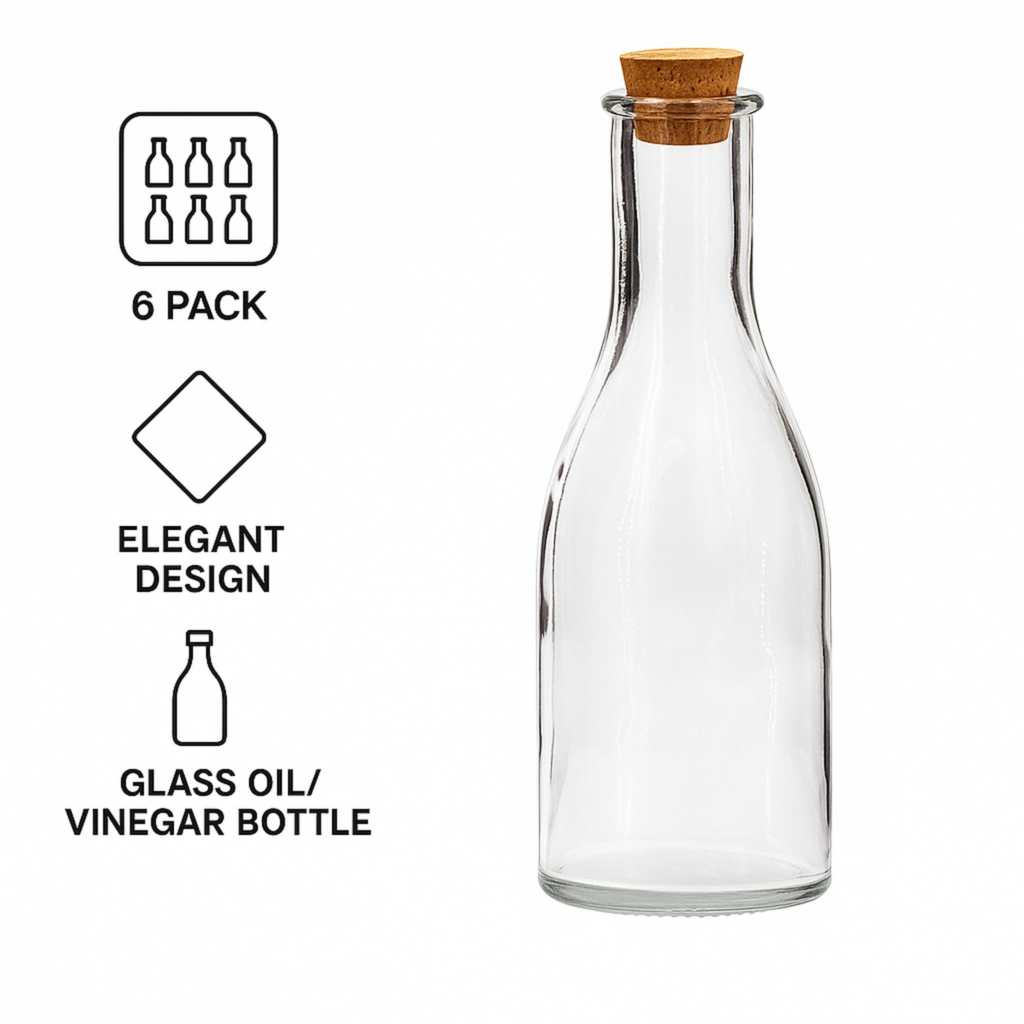 REGENT GLASS OIL/VINEGAR BOTTLES ROUND WITH CORK LIDS 6PK, 300ML