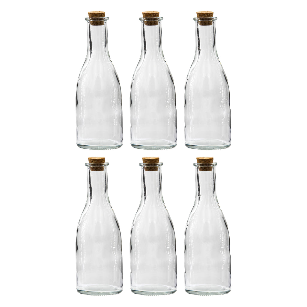 REGENT GLASS OIL/VINEGAR BOTTLE ROUND WITH CORK LID 6 PACK, 300ML