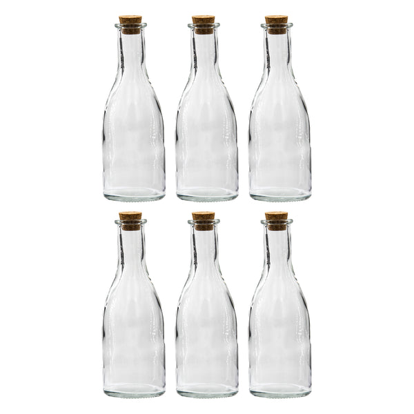 REGENT GLASS OIL/VINEGAR BOTTLE ROUND WITH CORK LID 6 PACK, 300ML