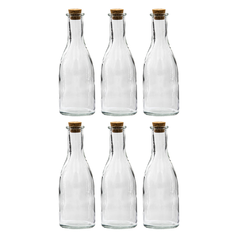 REGENT GLASS OIL/VINEGAR BOTTLE ROUND WITH CORK LID 6 PACK, 300ML (65MM DIAX194MM)