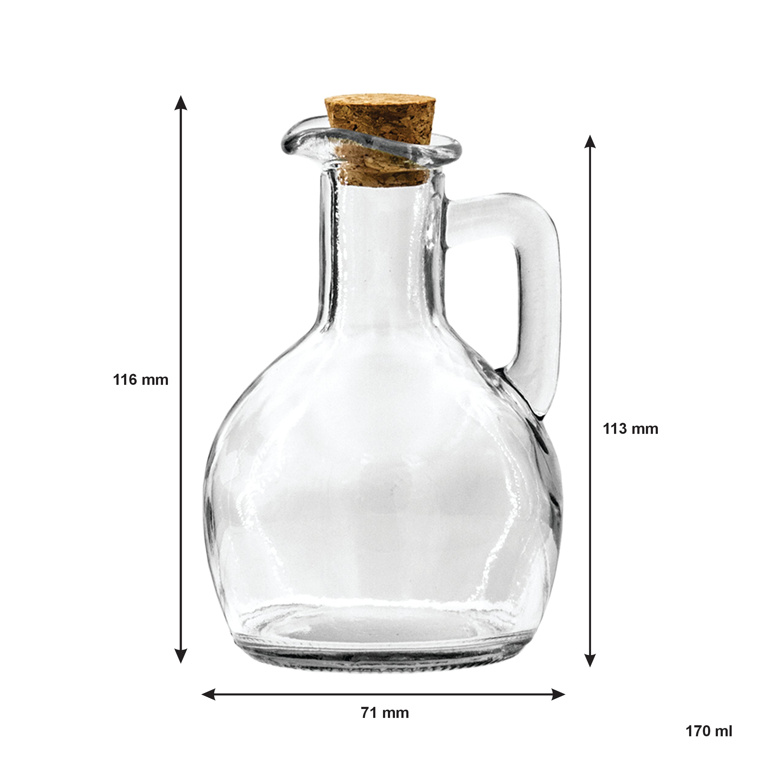 REGENT GLASS OIL/VINEGAR BOTTLES ROUND WITH HANDLE & CORK LIDS 6PK, 170ML
