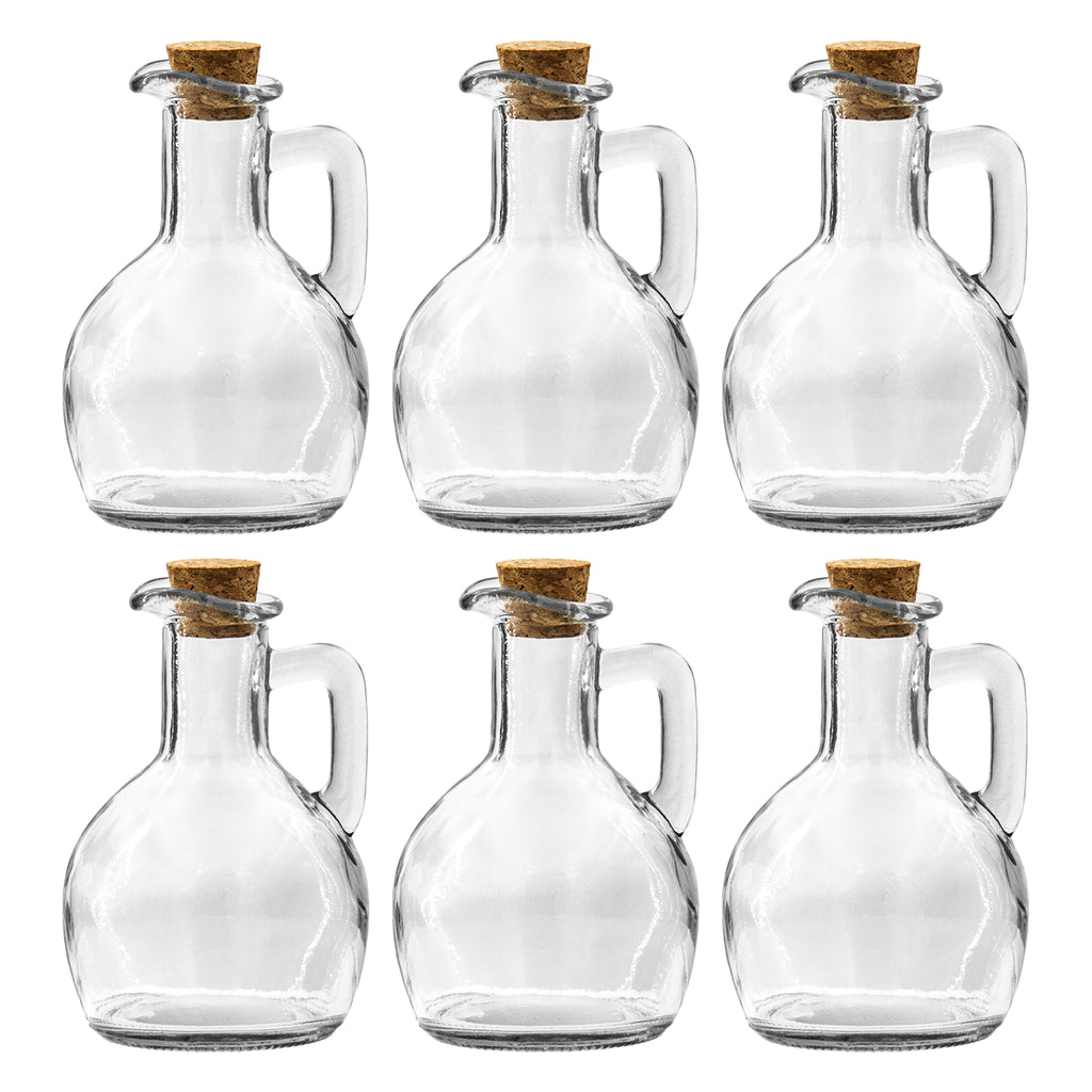 REGENT GLASS OIL/VINEGAR BOTTLE ROUND WITH HANDLE & CORK LID 6 PACK, 170ML