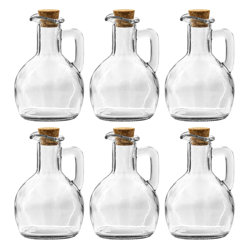 REGENT GLASS OIL/VINEGAR BOTTLE ROUND WITH HANDLE & CORK LID 6 PACK, 170ML (71MM DIAX116MM)