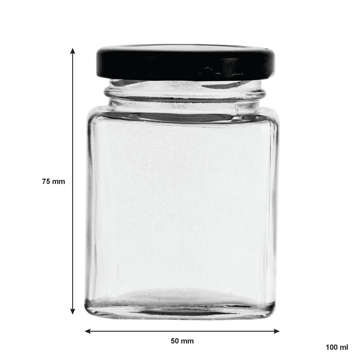 REGENT GLASS SQUARE JARS WITH BLACK LIDS 12PK, 100ML