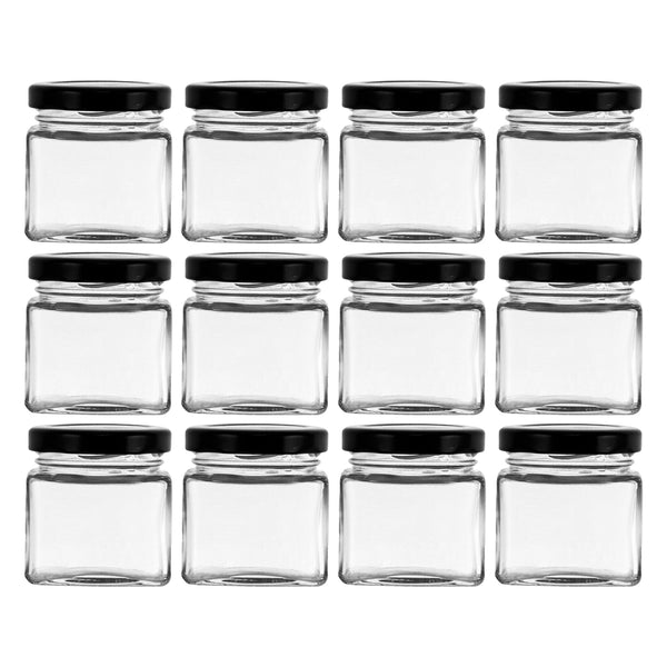 REGENT GLASS SQUARE JAR WITH BLACK LID 12 PACK, 80ML