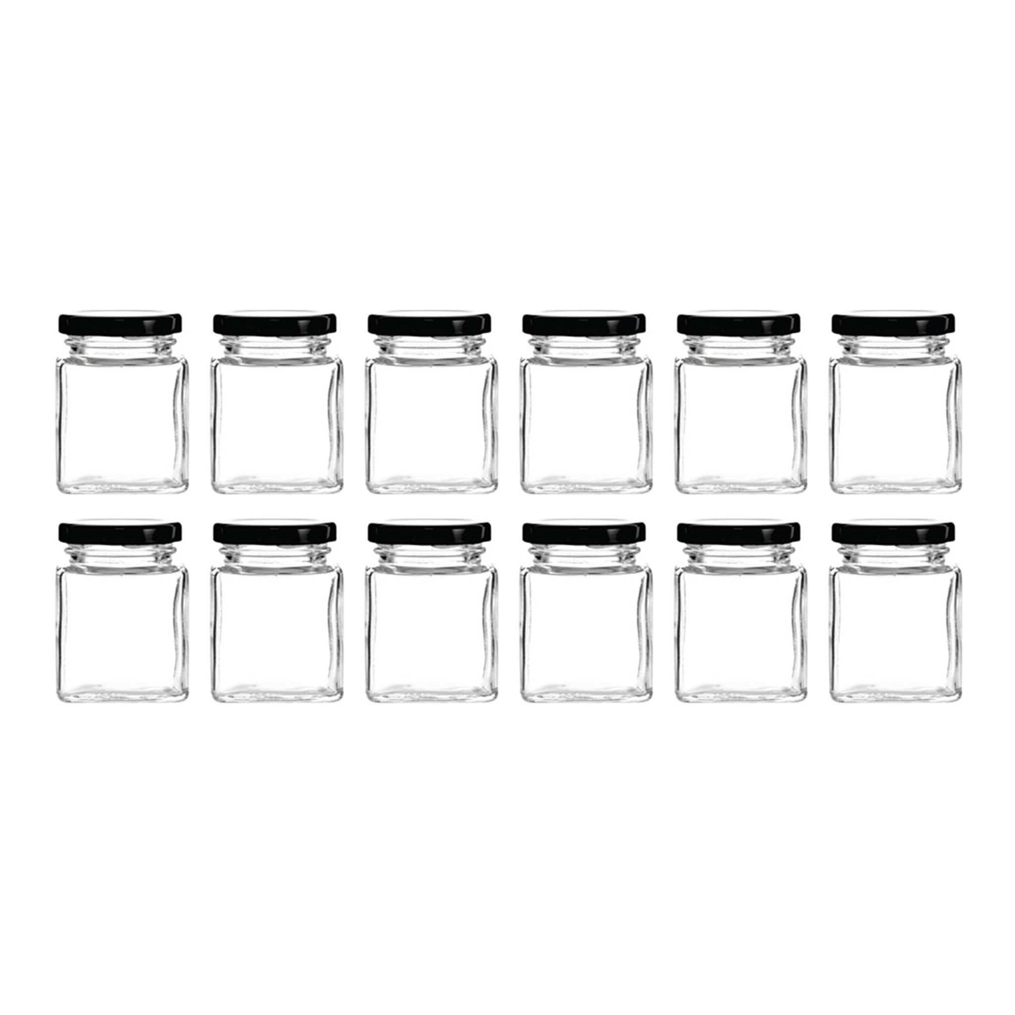 REGENT GLASS SQUARE JARS WITH BLACK LIDS 12PK, 50ML