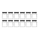 REGENT GLASS SQUARE JAR WITH BLACK LID 12 PACK, 50ML (55X45X45MM)