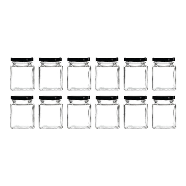 REGENT GLASS SQUARE JAR WITH BLACK LID 12 PACK, 50ML