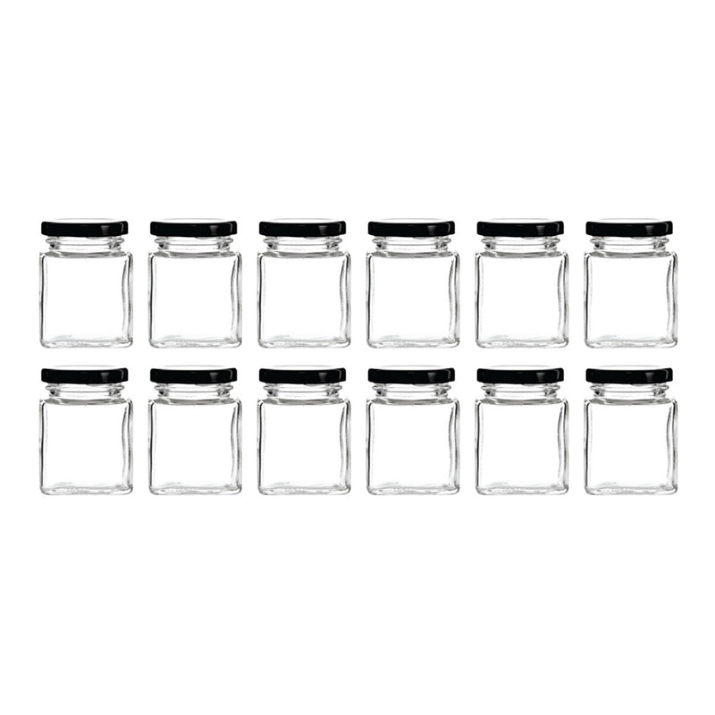 REGENT GLASS SQUARE JAR WITH BLACK LID 12 PACK, 50ML (55X45X45MM)