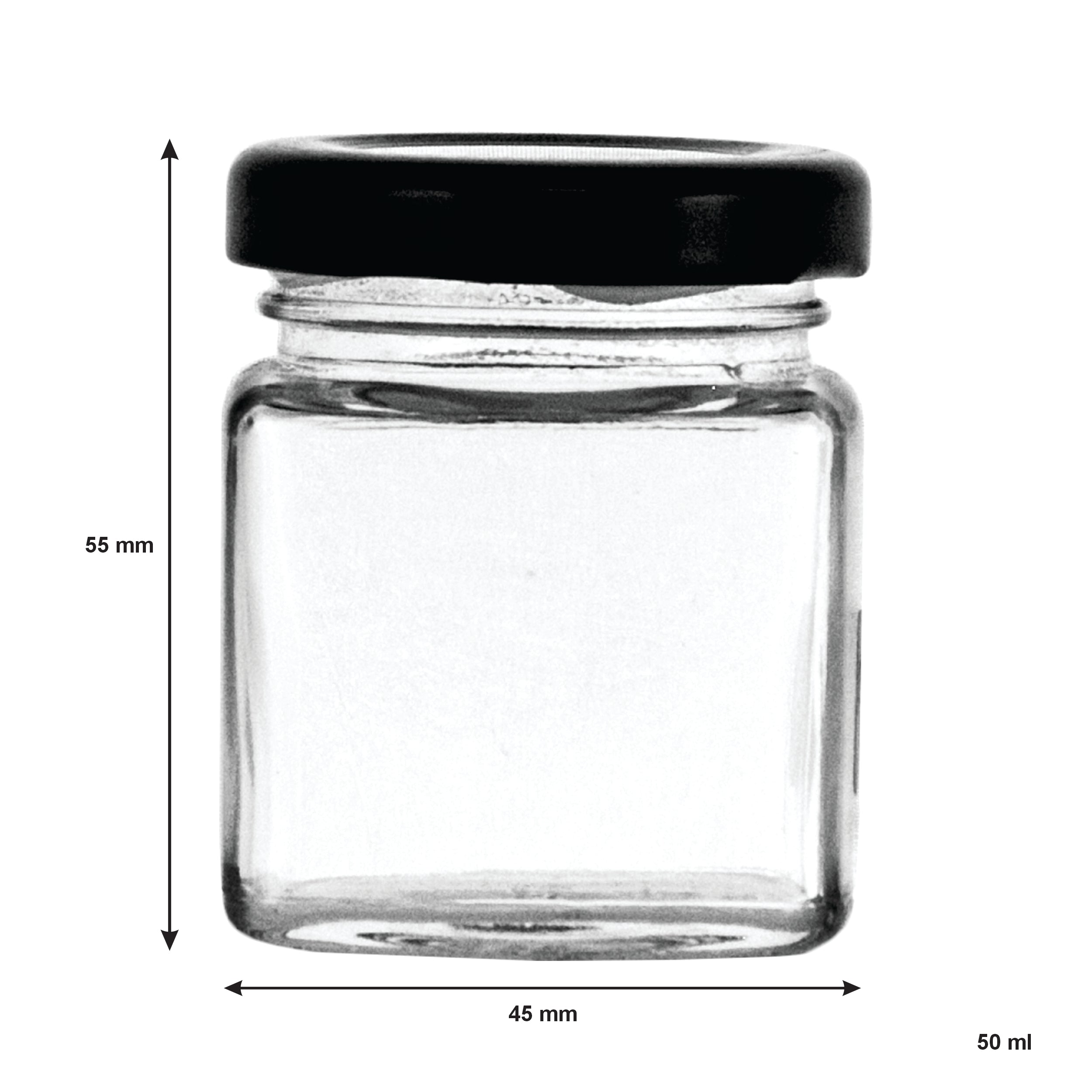 REGENT GLASS SQUARE JARS WITH BLACK LIDS 12PK, 50ML
