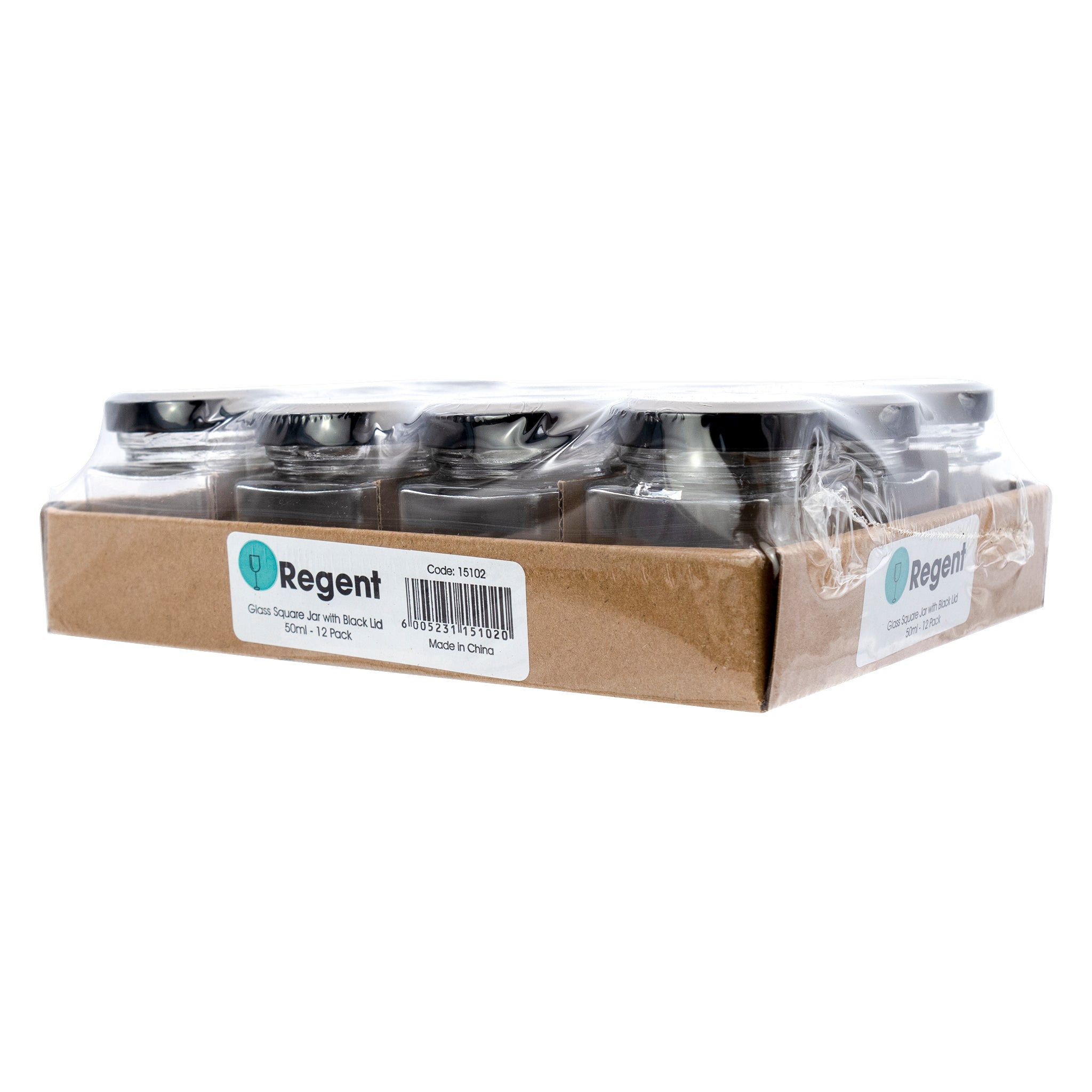 REGENT GLASS SQUARE JARS WITH BLACK LIDS 12PK, 50ML