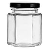 REGENT GLASS HEXAGONAL JARS WITH BLACK LIDS 12PK, 85ML