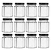 REGENT GLASS HEXAGONAL JARS WITH BLACK LIDS 12PK, 85ML