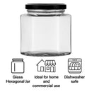 REGENT GLASS HEXAGONAL JAR WITH BLACK LID 6PK, 380ML