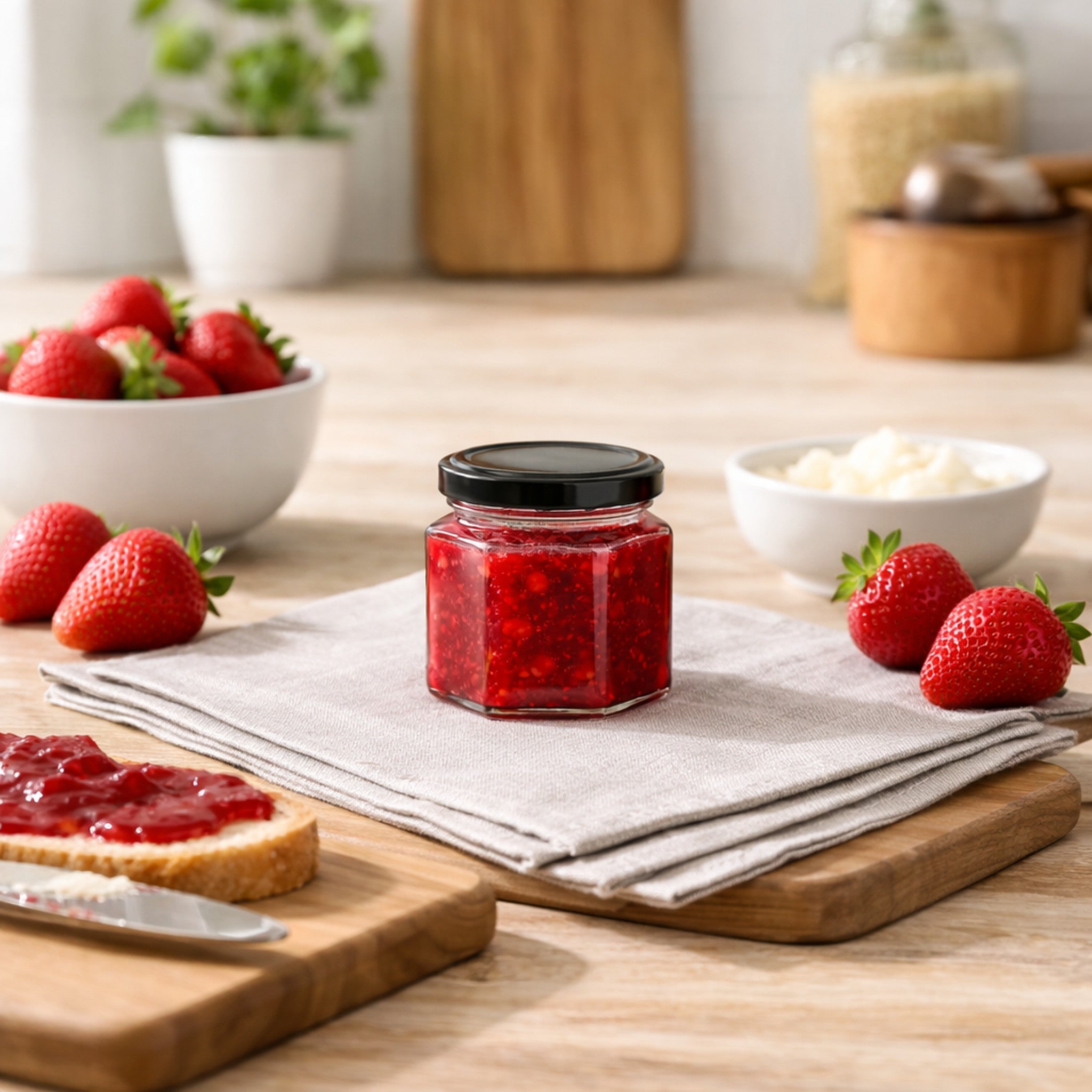 REGENT GLASS HEXAGONAL JARS WITH BLACK LIDS 6PK, 380ML