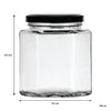 REGENT GLASS HEXAGONAL JARS WITH BLACK LIDS 6PK, 380ML