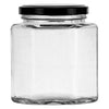 REGENT GLASS HEXAGONAL JARS WITH BLACK LIDS 6PK, 380ML