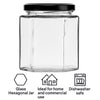 REGENT GLASS HEXAGONAL JARS WITH BLACK LIDS 6PK, 280ML