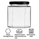 REGENT GLASS HEXAGONAL JAR WITH BLACK LID 6PK, 280ML
