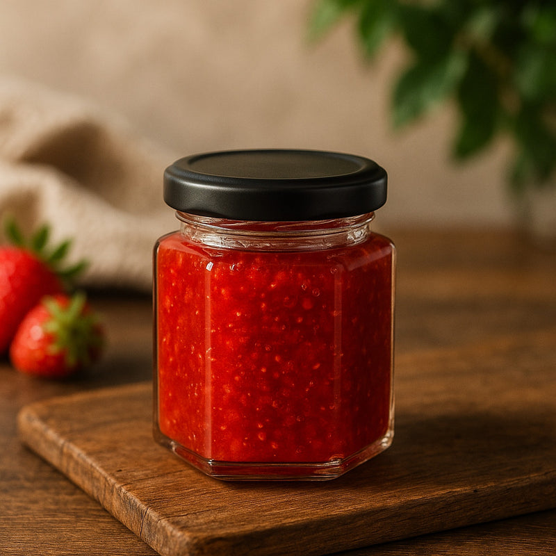 REGENT GLASS HEXAGONAL JAR WITH BLACK LID 6PK, 280ML