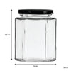 REGENT GLASS HEXAGONAL JARS WITH BLACK LIDS 6PK, 280ML