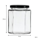 REGENT GLASS HEXAGONAL JAR WITH BLACK LID 6PK, 280ML