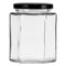 REGENT GLASS HEXAGONAL JAR WITH BLACK LID 6 PACK, 280ML